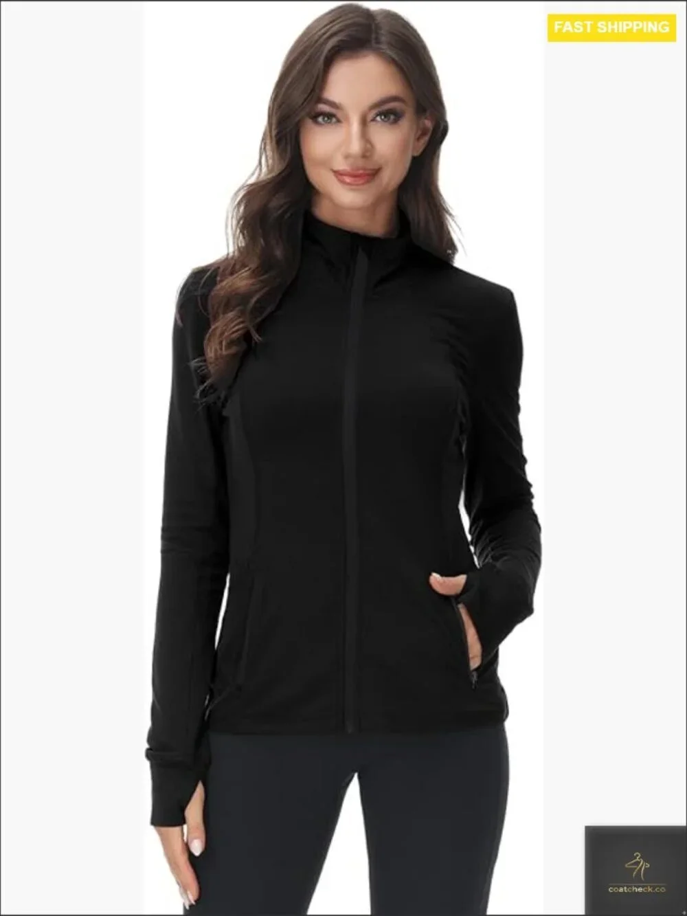 Zip Up Athletic Jacket Womens Workout Running Lightweight Full Zip Thumbhole